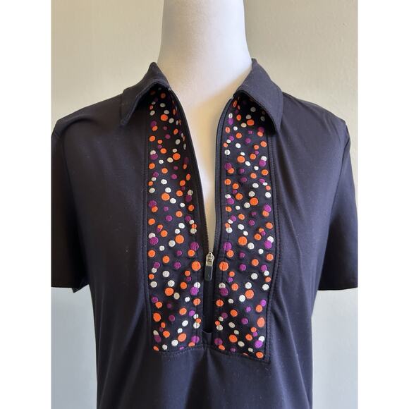 JF Ladies Golf Polo Shirt - Polka Dot Midnight Blue Active Wear Tennis Casual M - Picture 3 of 7